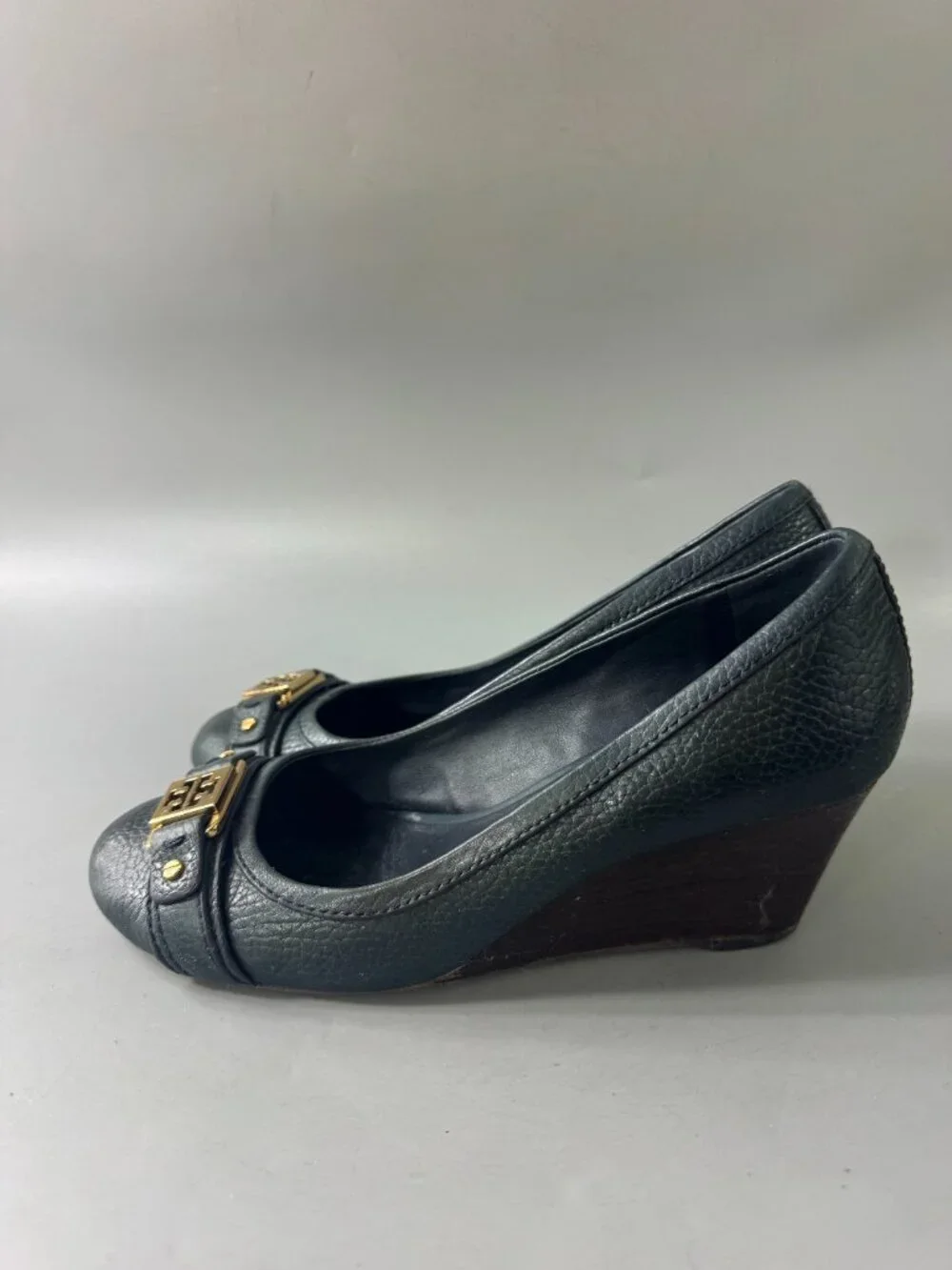Tory Burch Deep Green Leather Wedges